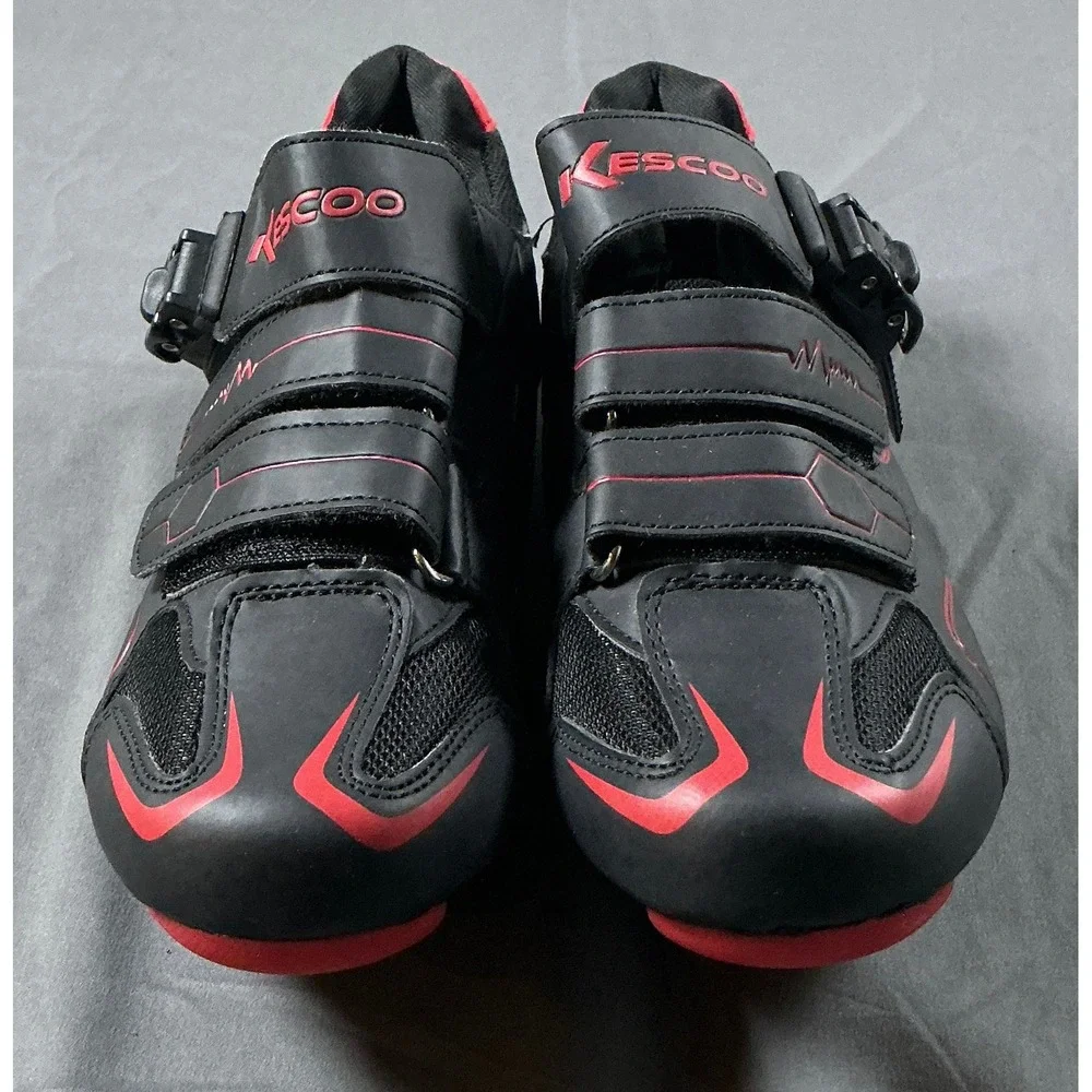Kescoo Cycling Shoes Mens 7.5 Womens 9 Black Red Indoor Spin Road Bike Cleats 40